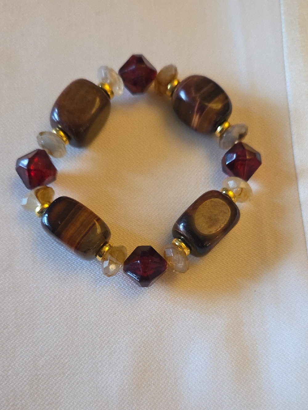 Handcrafted Brown and Red Beaded Stretch Bracelet